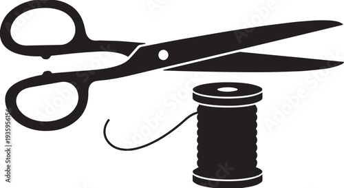 Scissors Thread Sewing Silhouette Vector