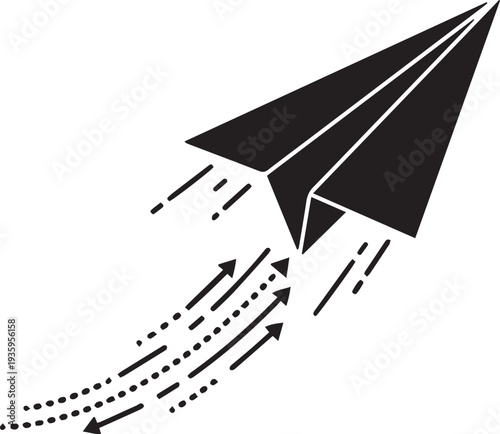 Paper Airplane Flying Silhouette Vector