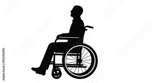 Silhouette of a man in a wheelchair against a white background
