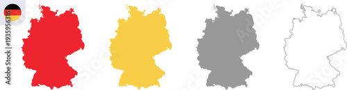 Germany Map Vector Illustration with Red Yellow and Black Grey Color Variations, Hand Drawn Style Germany Country Map Outline with Transparent Background, Editable AI EPS10 JPG PNG Geography Design.