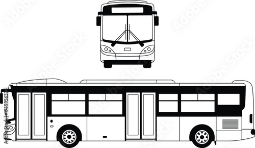 City public transport bus vector illustration with front and side view isolated on white background for transportation design