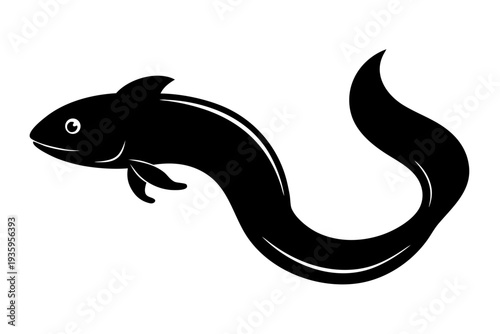 eel fish icon vector, moray eel silhouette vector, japanese eel black symbol
