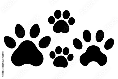 paw print icon, Paw footprint icon, Animal paw print silhouette vector.