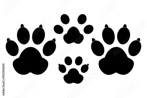 paw print icon, Paw footprint icon, Animal paw print silhouette vector.