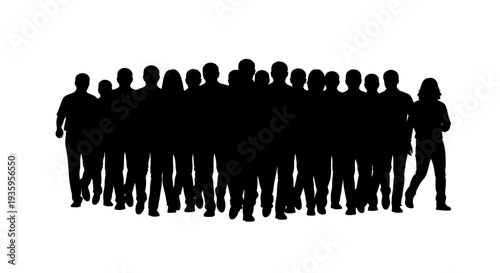 Silhouette of a large group people.
