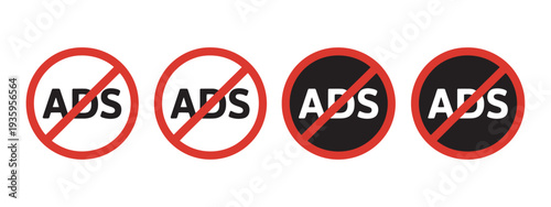 No ads sign, ad block symbol, stop ads icon, advertising prohibition, anti-ads graphic, vector illustration collection