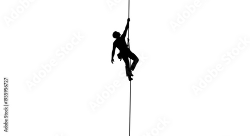 Person climbing up a rope.