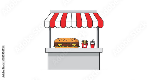 A colorful illustration depicts a food stand with a burger fries and drink presented in a striking silhouette high quality professional
