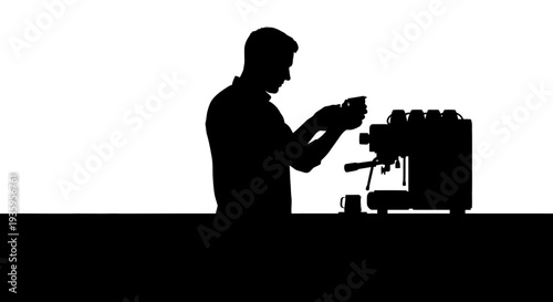 Silhouette of man making coffee.