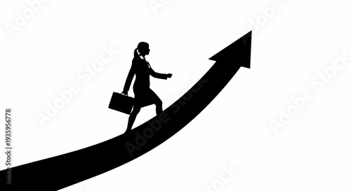 Businesswoman Walking Up Arrow Graph.