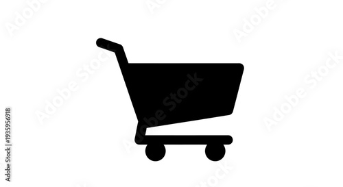 Black shopping cart icon on white.