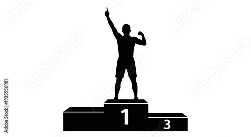 Man standing on winner podium celebrating.