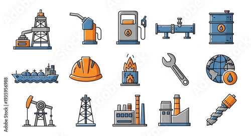 Oil and Gas Industry Icons Set.