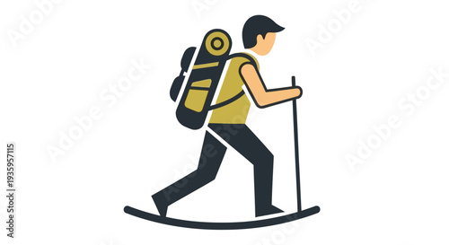 Minimalist illustration of a hiker with a backpack and trekking poles