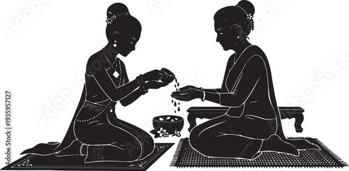 Woman in traditional dress with incense silhouette