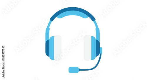 Blue Headphones with Microphone Close Up.