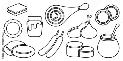 A set of modern line art food icons perfect for culinary designs, recipes, and kitchen decor