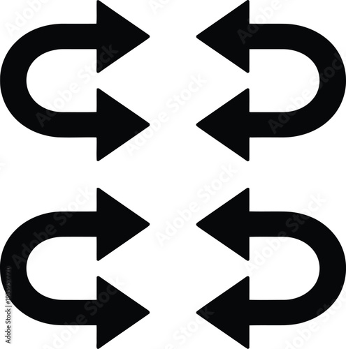 Four directional arrows pointing in opposite pairs forming a circular loop pattern Vector