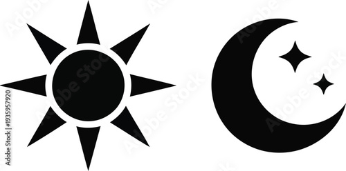 Symbolic representation of day and night with sun and moon icons Vector