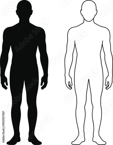 Contrast between filled and outline silhouette figures standing side by side Vector