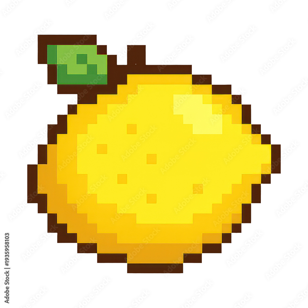 Fototapeta premium PNG Pixelated lemon with green leaf.