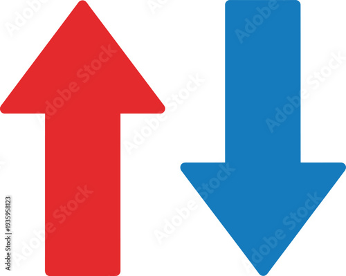 Contrasting directional arrows pointing up and down in red and blue colors Vector