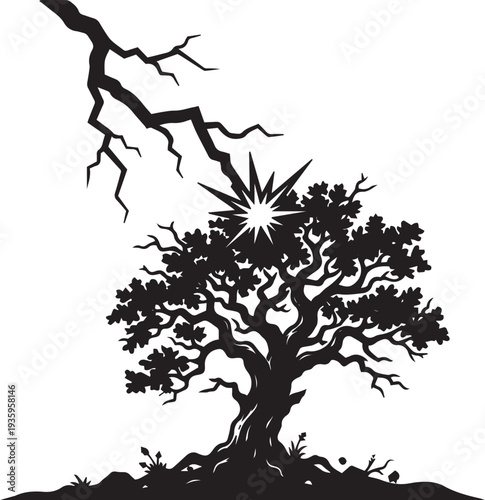 Lightning Struck Tree Silhouette