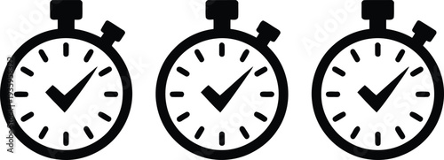 Three stopwatches with checkmarks indicating completed tasks or goals met Vector