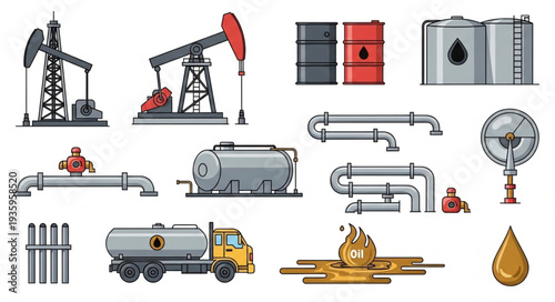 Oil Industry Equipment and Symbols Collection.