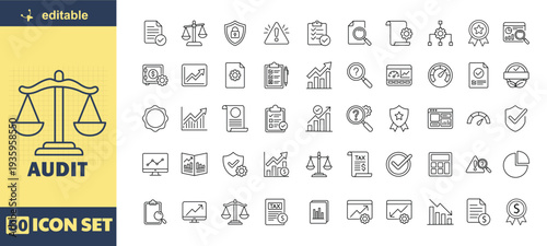 A set of editable audit icons for business and finance use