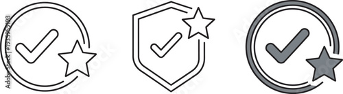 Three icons with checkmarks and stars in various design styles and formats