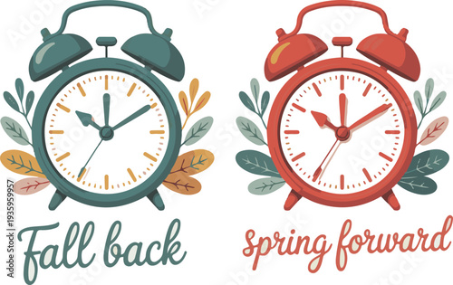Summer and winter time clock daylight saving vector illustration