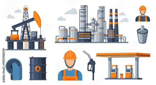 Oil industry and energy production elements collection.