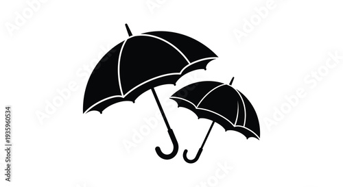 A striking image depicts two umbrellas one larger and one smaller in a bold black silhouette high quality professional detailed modern