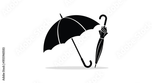 A striking black umbrella illustration with a cast shadow the image is presented as a clean silhouette high quality professional detailed