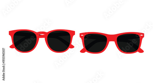 Three pairs of vibrant red sunglasses are displayed against a clean white background creating a striking visual silhouette high quality professional