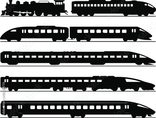 Train silhouettes timeline showing locomotive evolution