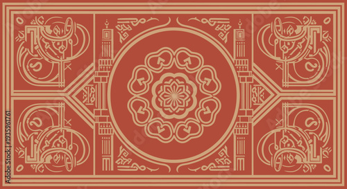 Persian Rug Pattern - Intricate Geometric Design with Floral Center