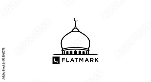 Mosque Dome with Crescent Moon Logo - Islamic Architecture Symbol