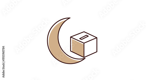Islamic Crescent Moon and Donation Box Icon