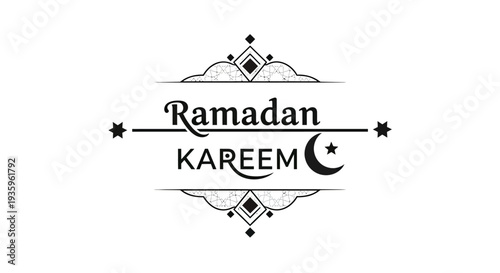 Ramadan Kareem Islamic Greeting Emblem with Crescent Moon and Stars