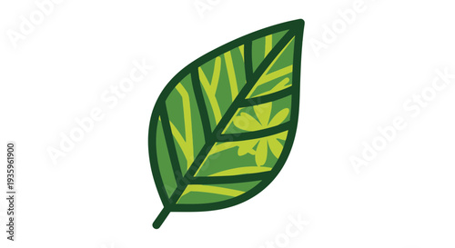 Green Leaf Illustration with Veins and Stem.