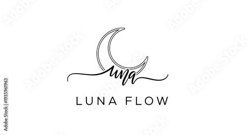 Luna Flow Logo: Crescent Moon, Script Text, Minimalist Design