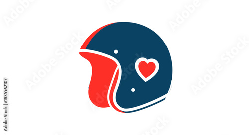 Blue Motorcycle Helmet with Red Heart Design.