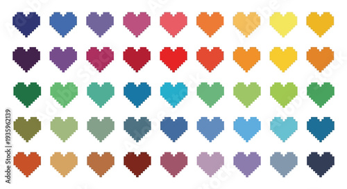 A vibrant array of pixelated hearts in various shades creates a colorful gradient pattern a striking silhouette high quality professional detailed