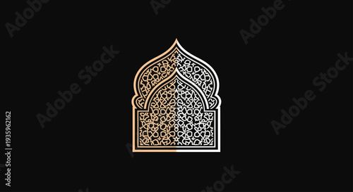 Ornate Islamic Archway Pattern with Golden Arabesque Design on Black Background