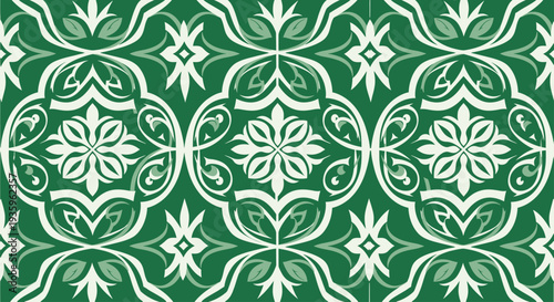 Elegant Green and White Ornate Pattern - Damask Floral Motif