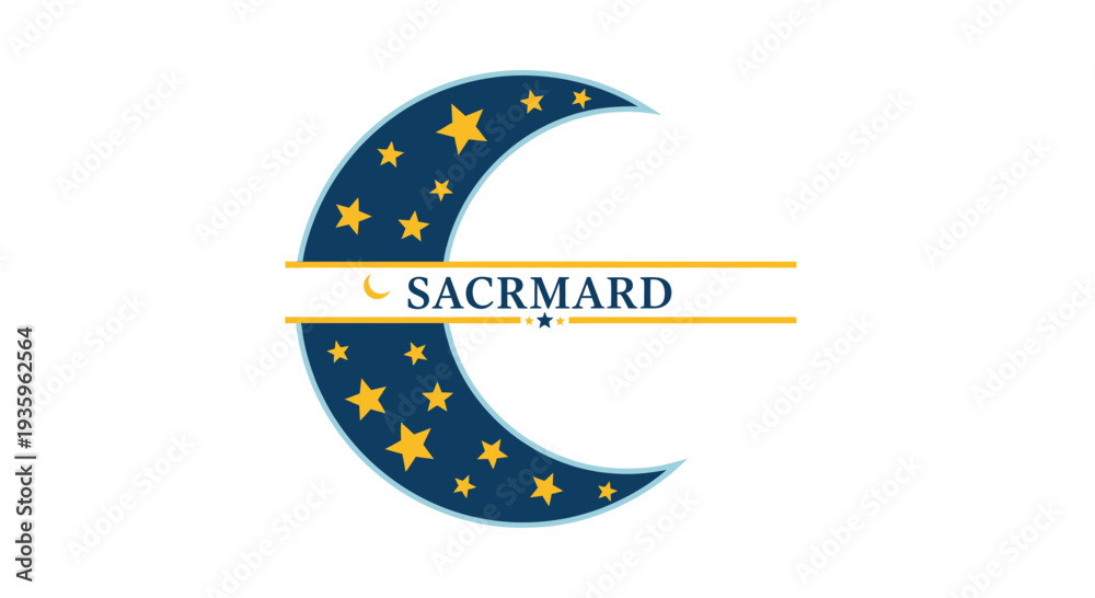 Obraz premium Crescent moon with stars and brand name SACRMARD