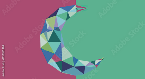 Geometric Crescent Moon on Split Background