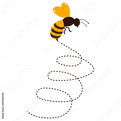 Cute Flying Bee with Dotted Trail Line